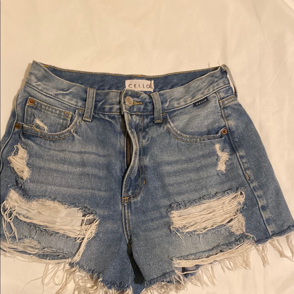 Cello Blue Distressed Jean Shorts High-Waisted Size XS